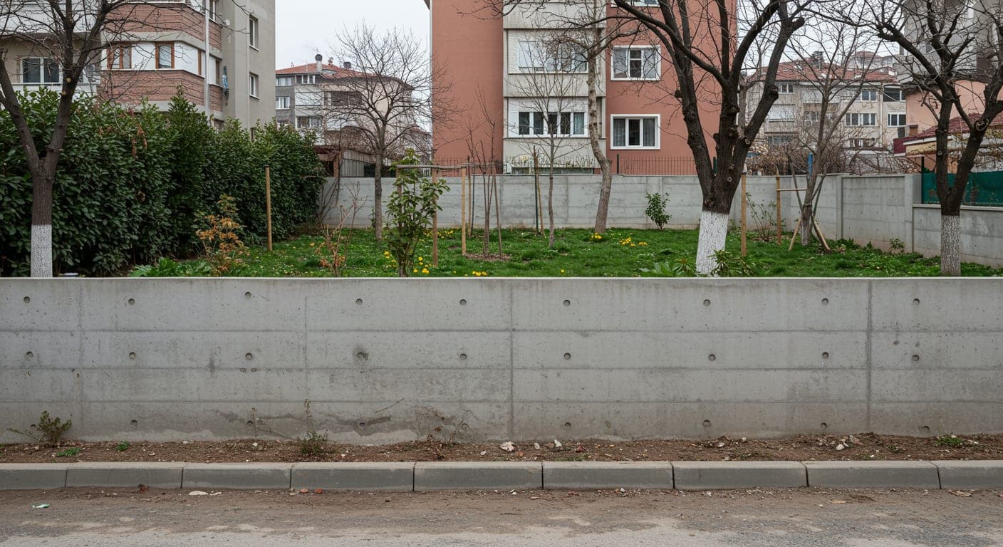 Batıkent'te çelik kalıpla yapılmış ekonomik beton bahçe duvarı, düz ve temiz yüzey
