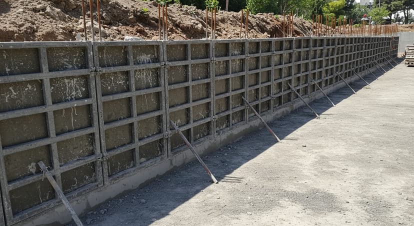 Ankara'da bahçe duvarı yapım sürecinde çelik kalıp kurulumu ve beton dökümü aşaması